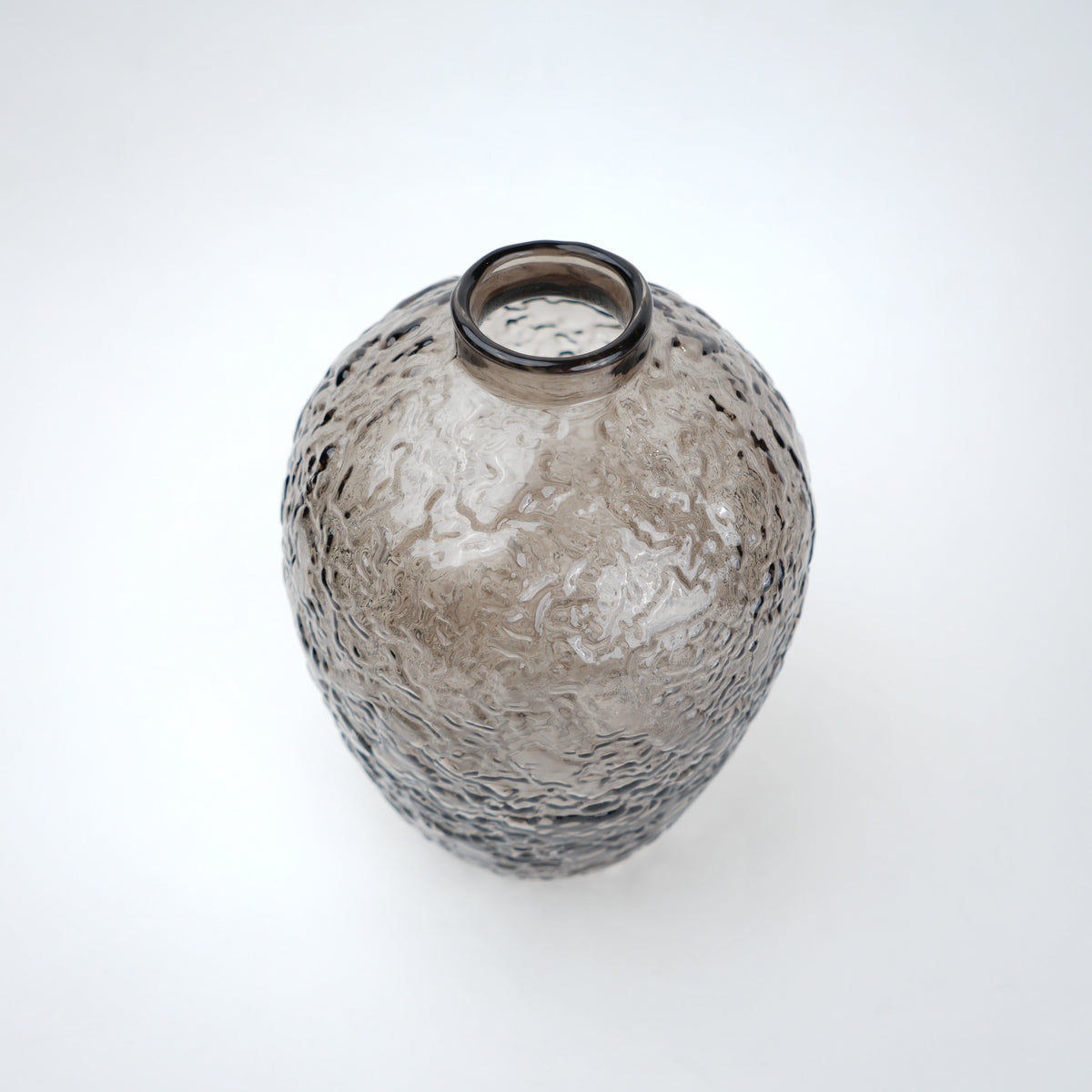 Hammered glass vase in warm grey finish available in three sizes for modern home decor styling