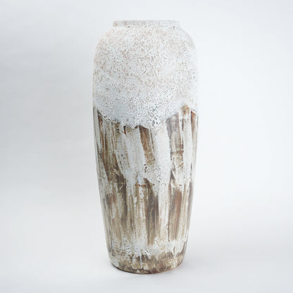 Textured ceramic decorative vases with hand-painted mountain landscape artwork in three sculptural shapes