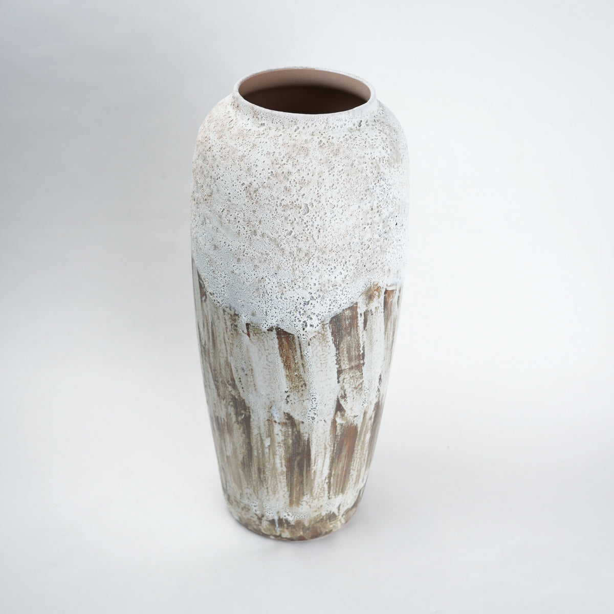 Textured ceramic decorative vases with hand-painted mountain landscape artwork in three sculptural shapes