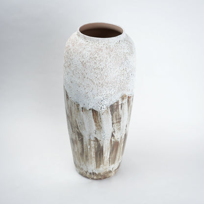 Textured ceramic decorative vases with hand-painted mountain landscape artwork in three sculptural shapes