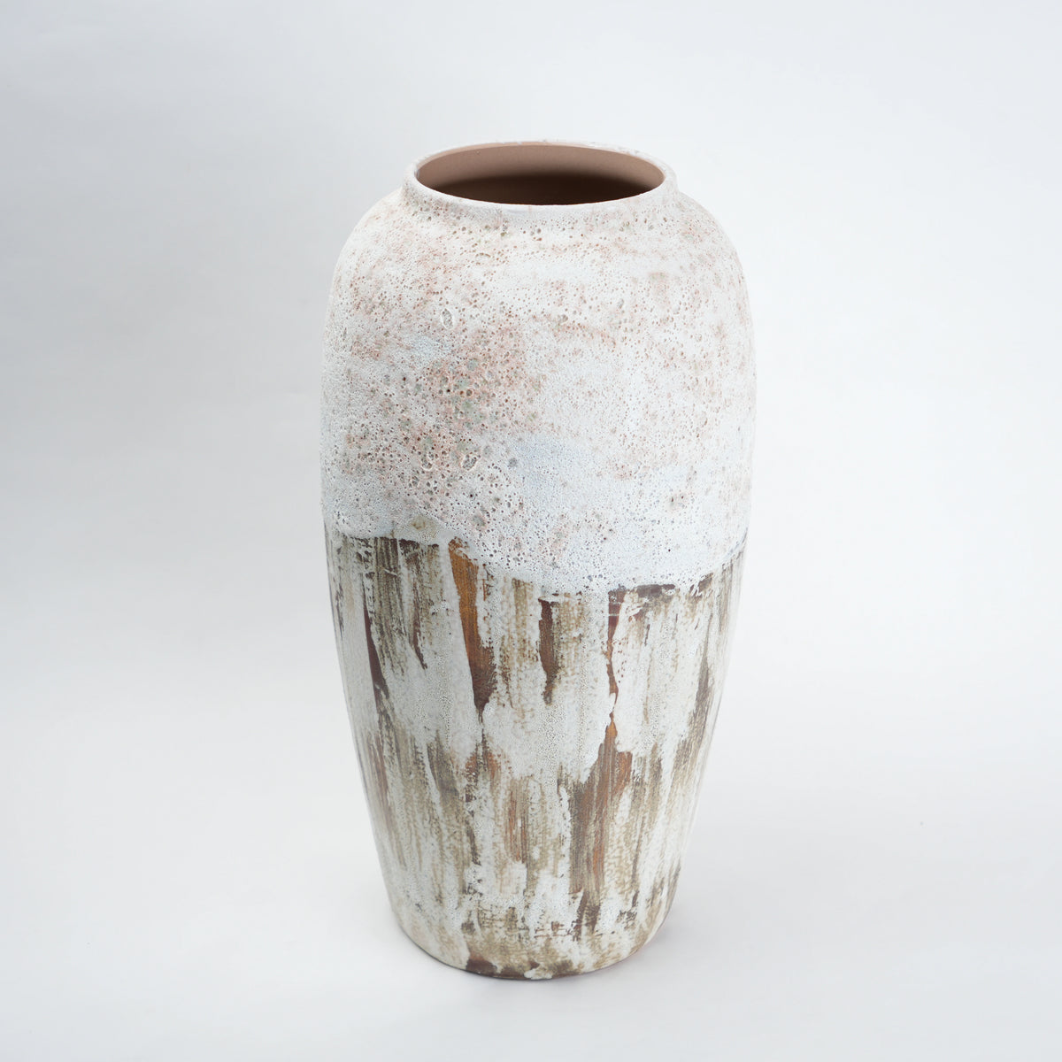 Textured ceramic decorative vases with hand-painted mountain landscape artwork in three sculptural shapes