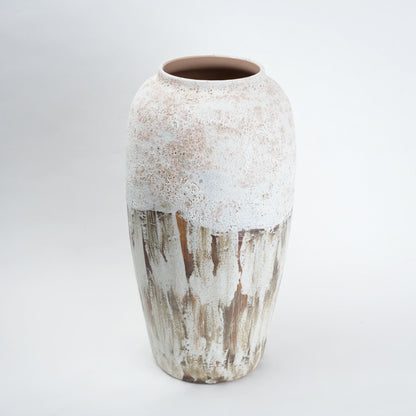 Textured ceramic decorative vases with hand-painted mountain landscape artwork in three sculptural shapes