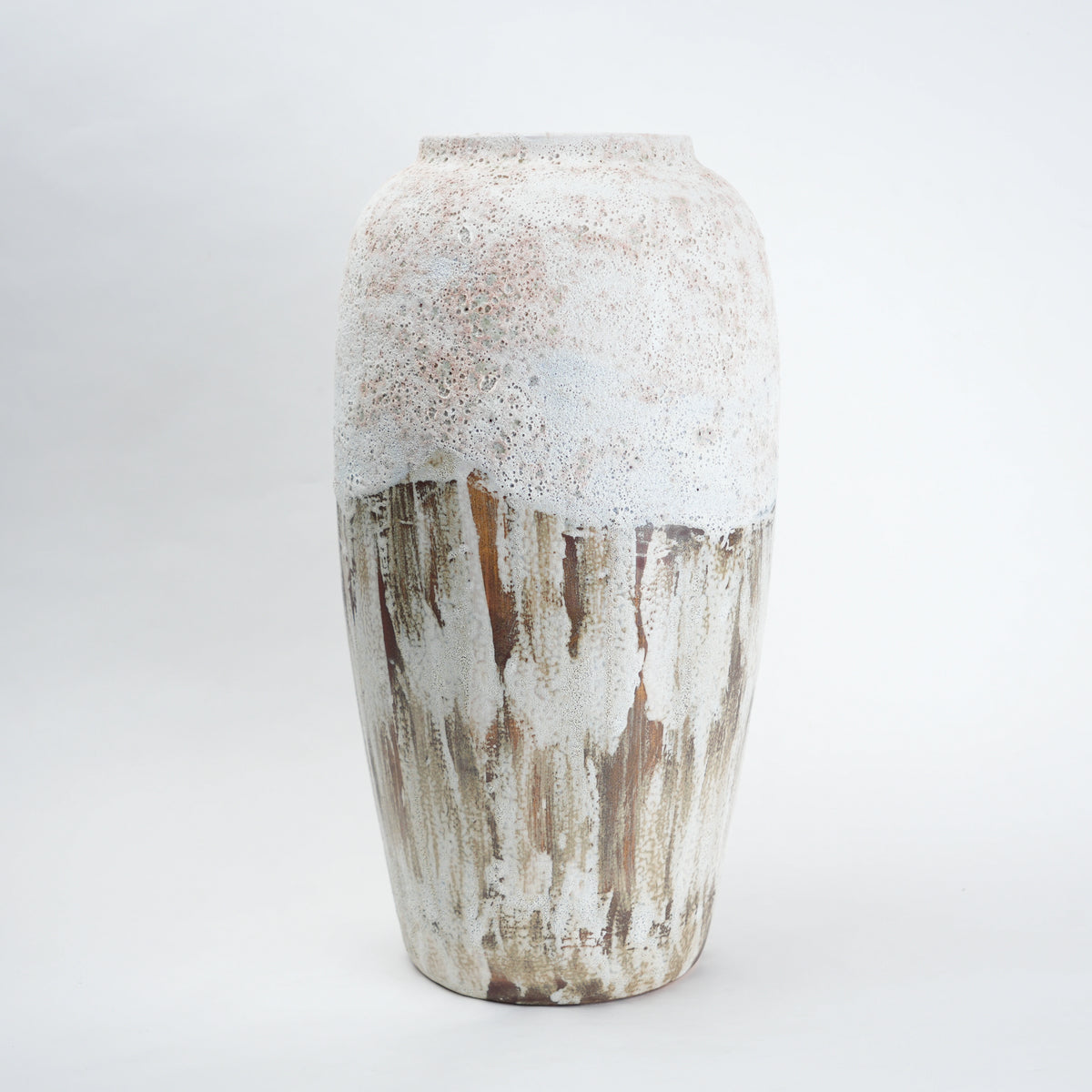 Textured ceramic decorative vases with hand-painted mountain landscape artwork in three sculptural shapes