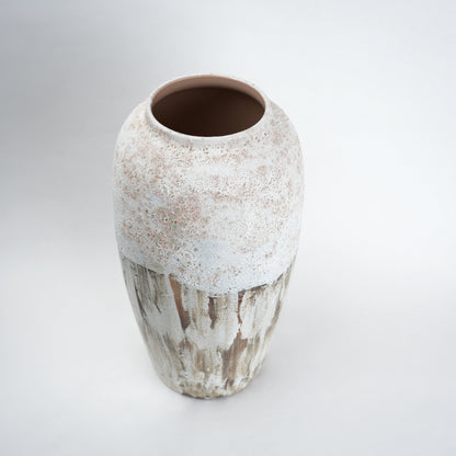Textured ceramic decorative vases with hand-painted mountain landscape artwork in three sculptural shapes