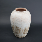 Textured ceramic decorative vases with hand-painted mountain landscape artwork in three sculptural shapes