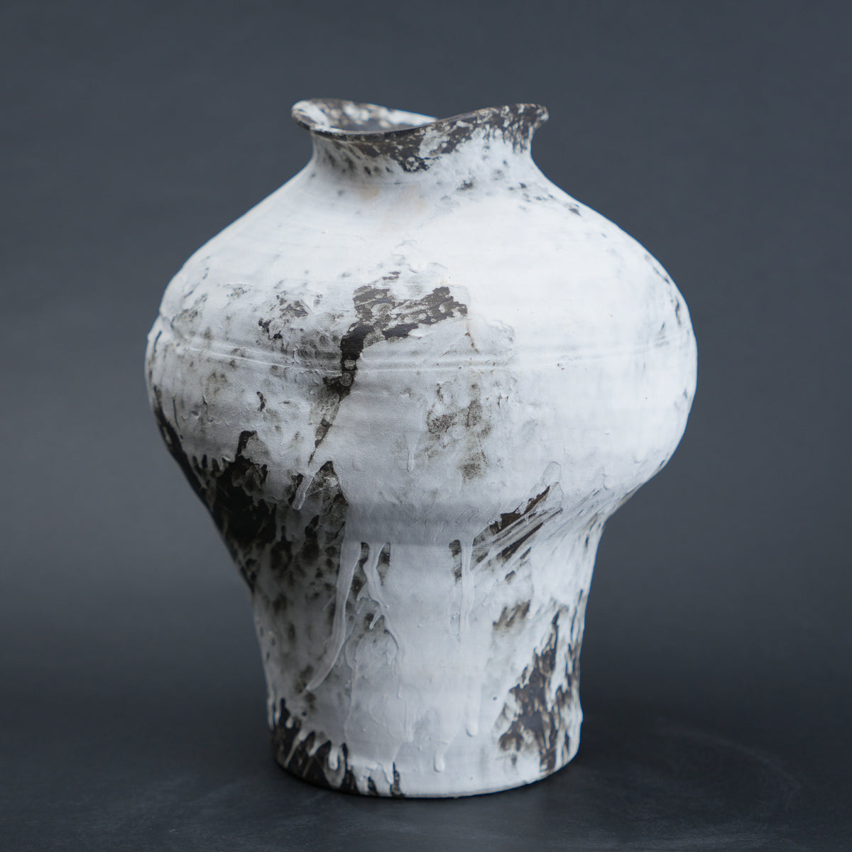 ivory ash ceramic vase with charcoal brush texture modern decor