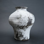 Curvy ivory ash vase, 3/4 view dark