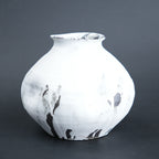 modern ivory ceramic vase with artistic brush finish