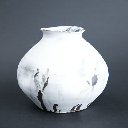 modern ivory ceramic vase with artistic brush finish