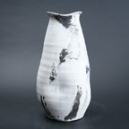 Tall slim ivory ash bottle vase, ink splash