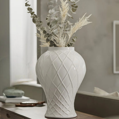 Large ivory lattice jar lidless, eucalyptus
