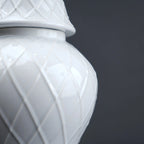 Ivory lattice jar close-up, embossed pattern