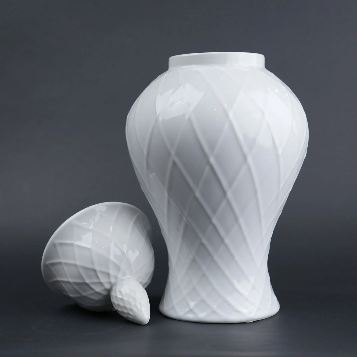 Ivory lattice jar, lid off, charcoal studio
