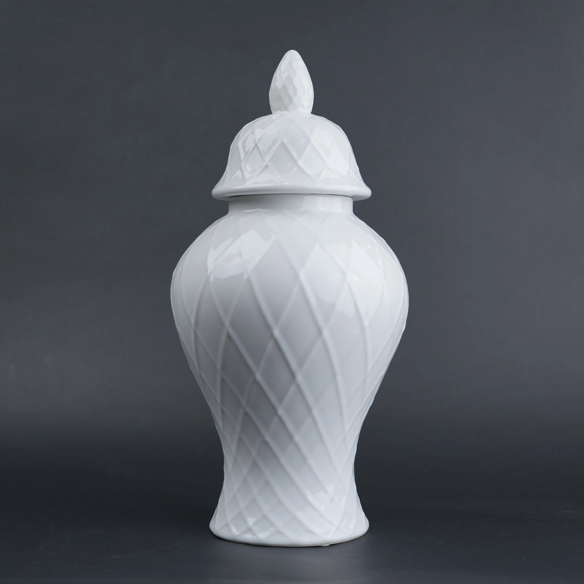 Small ivory lattice jar studio front shot