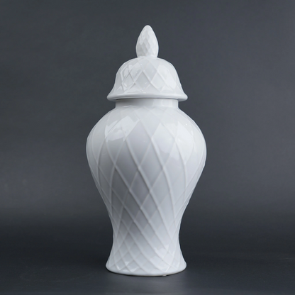 Small ivory lattice jar studio front shot