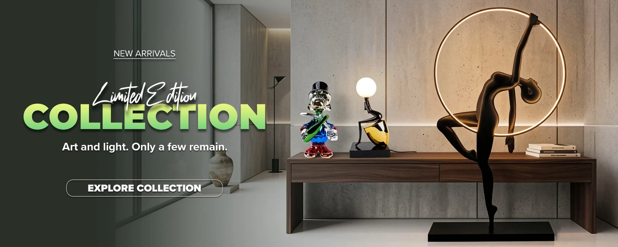limited edition home decor collection with sculptural lighting and designer decor pieces