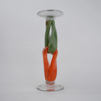 Modern art glass candle holder with green body and orange accent frame