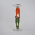 Modern art glass candle holder with green body and orange accent frame