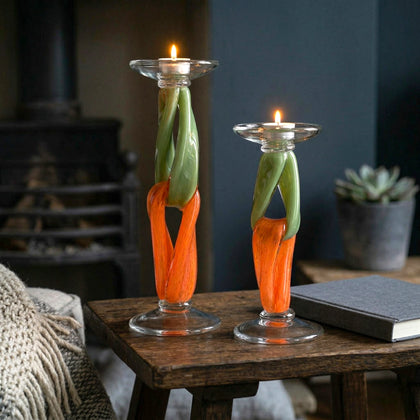 Lumi holder duo by fireplace, rustic
