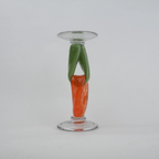 Modern art glass candle holder with green body and orange accent frame