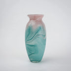 Textured marble-effect glass vase with soft gradient finish and rounded silhouette.