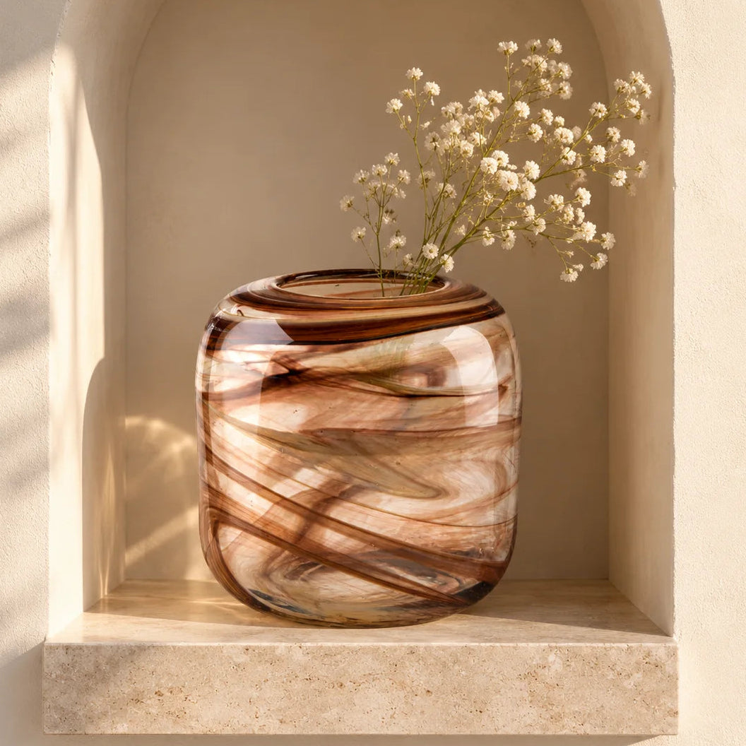 Bronze Horizon vase macro, marbled swirl detail