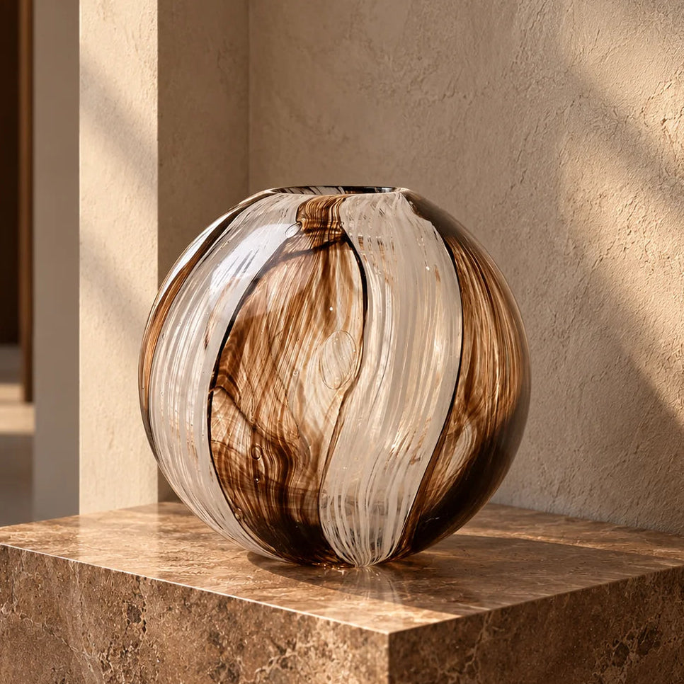 Two Bronze Elegance globe vases, scale shot
