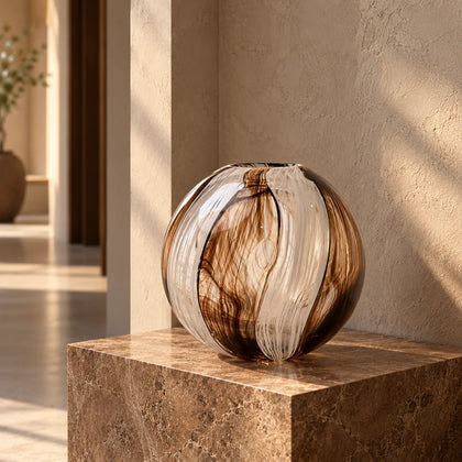 Two Bronze Elegance globe vases, scale shot