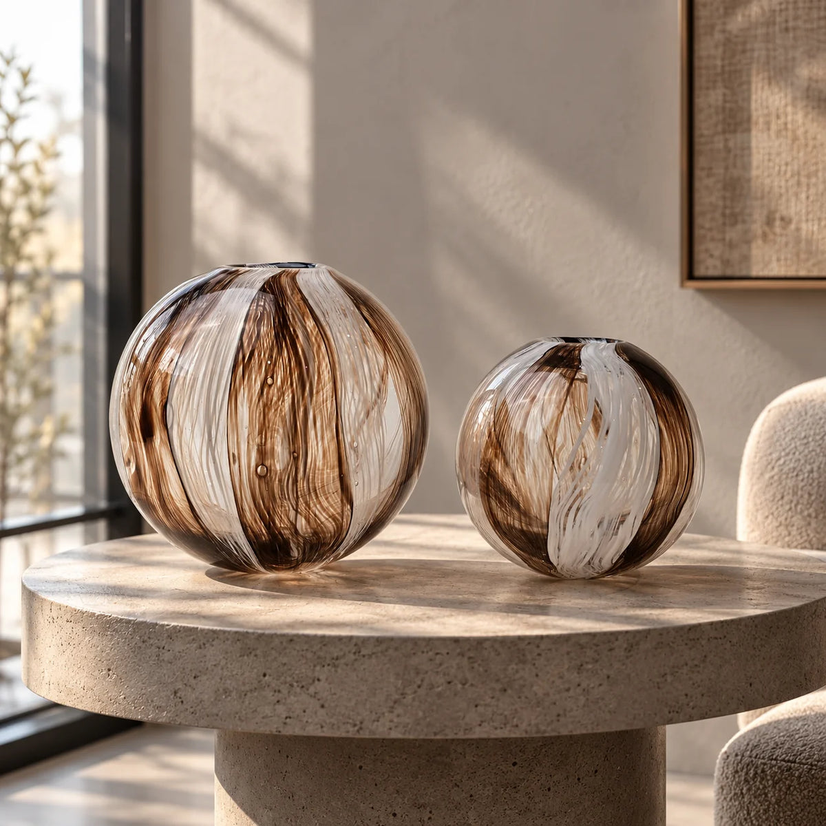 Radiant orb vase, vertical stripes, front shot