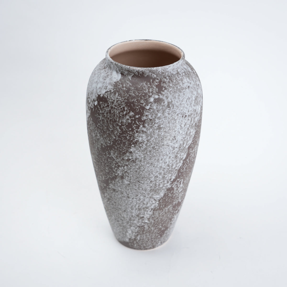 Tall mineral glaze vase, top angle