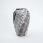 Squat mineral glaze vase, vertical streak
