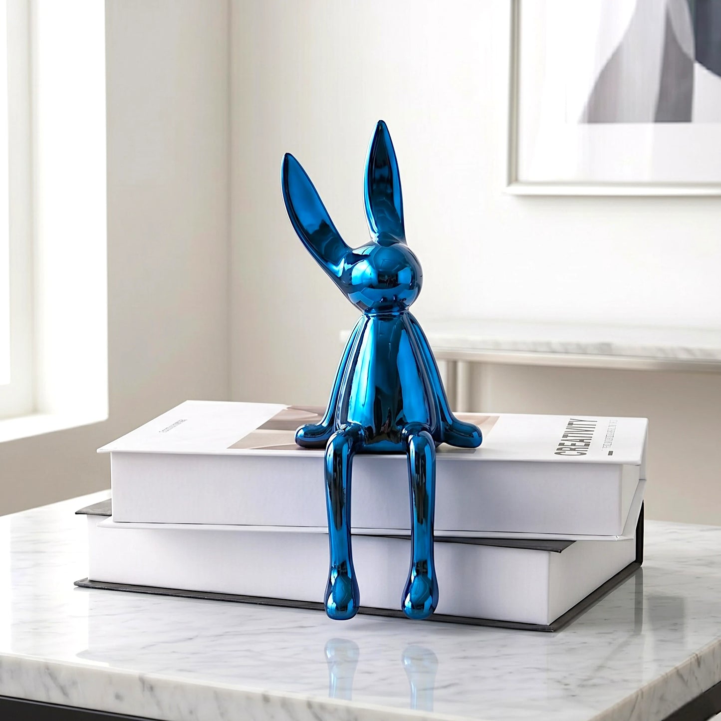 Minimal Bunny Edge Figurine blue electroplated decor