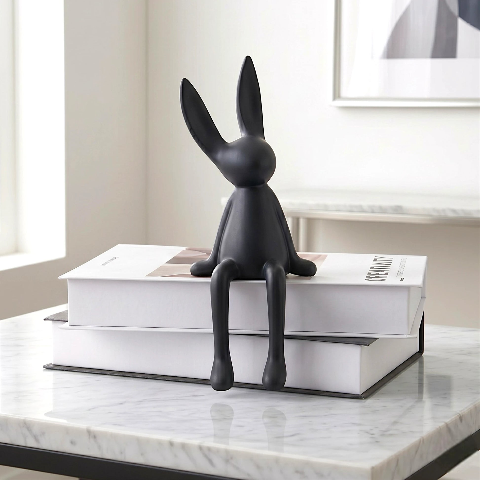 Minimal Bunny Edge Figurine matte black seated decor
