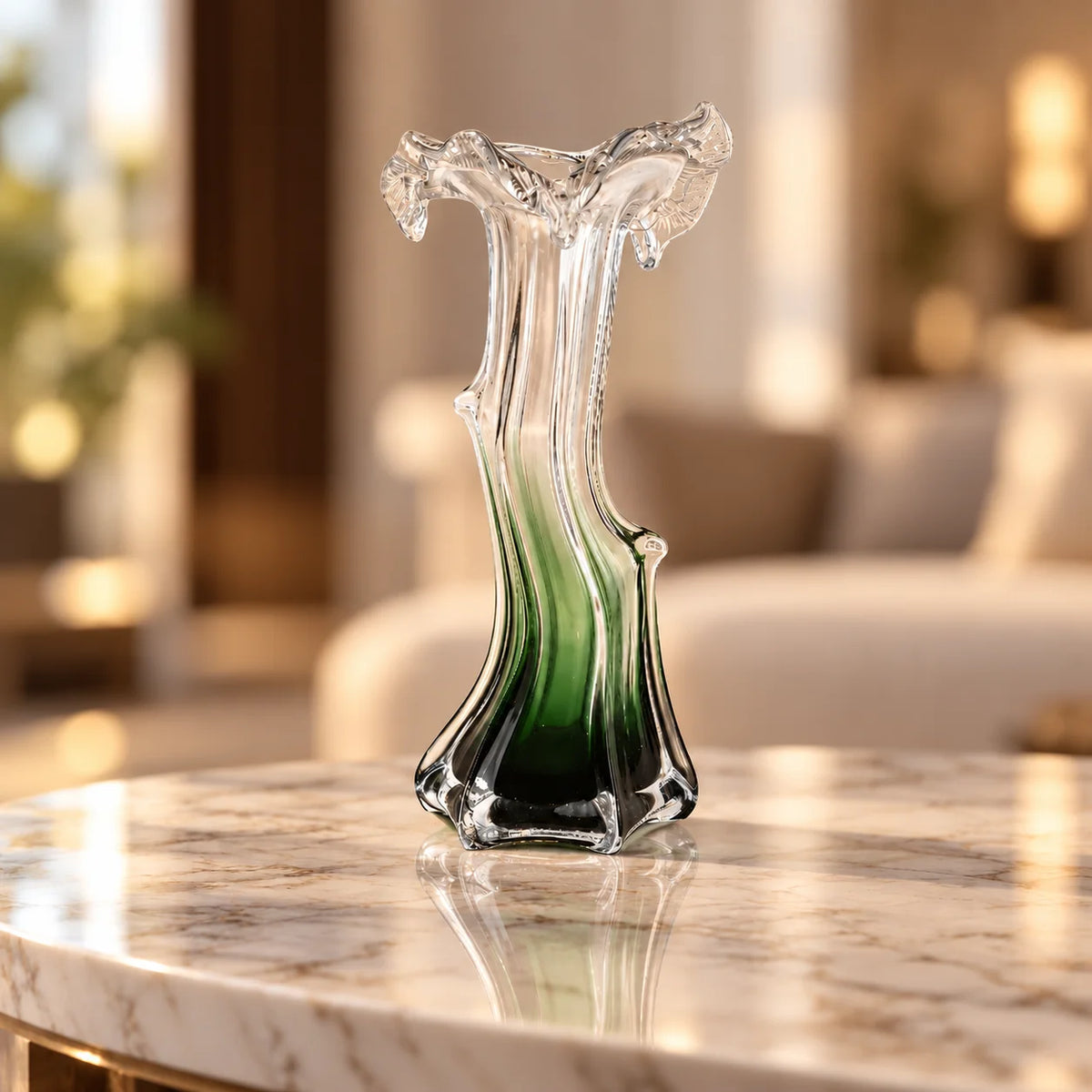 Mist Flow green ombre vase, front on white
