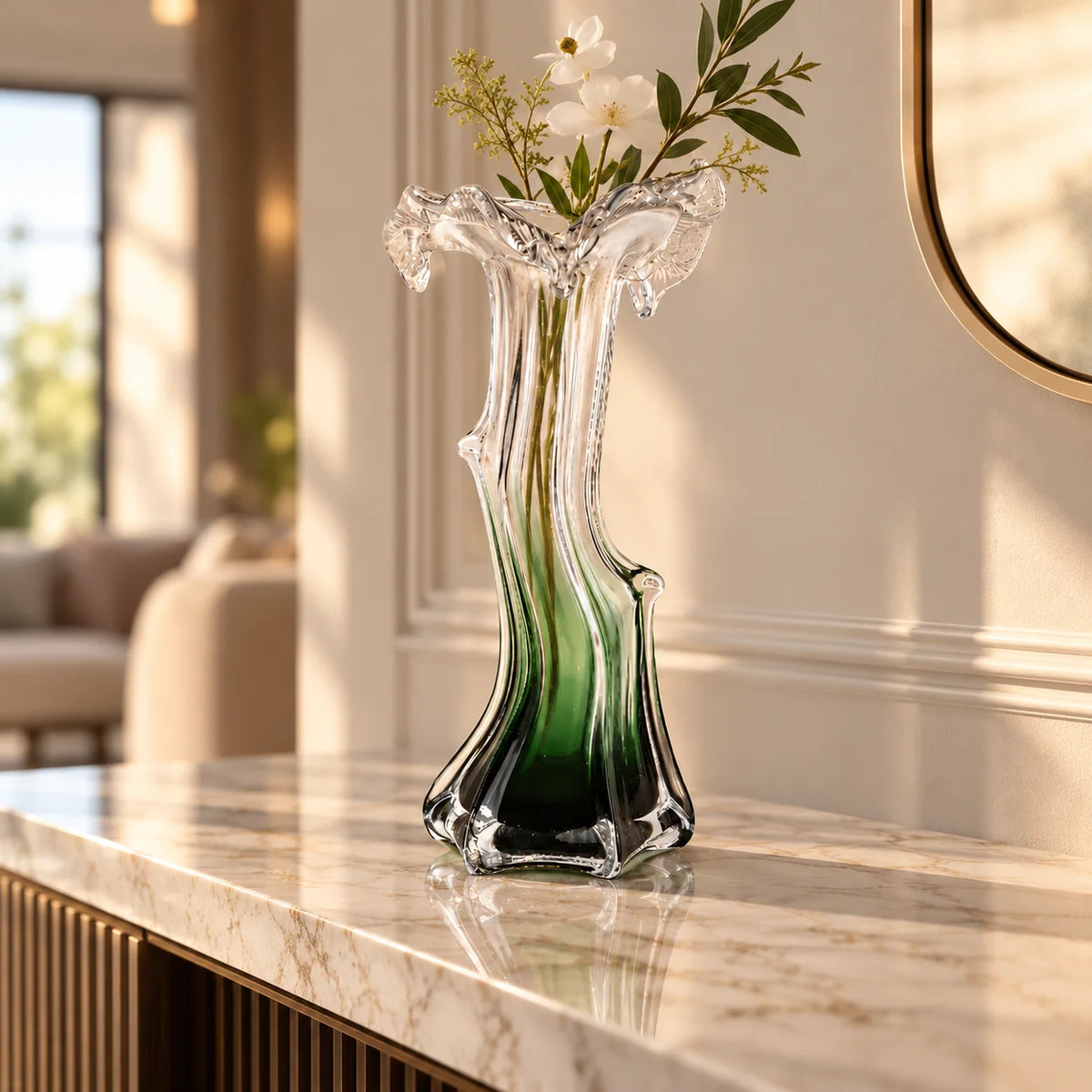 Mist Flow green ombre vase, front on white