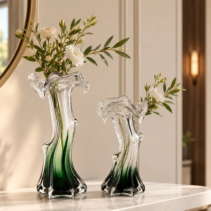 Mist Flow green ombre vase, front on white