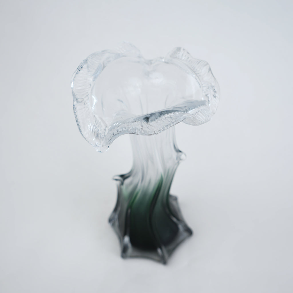 Clear glass vase with green gradient base and sculpted flowing design in small and big sizes