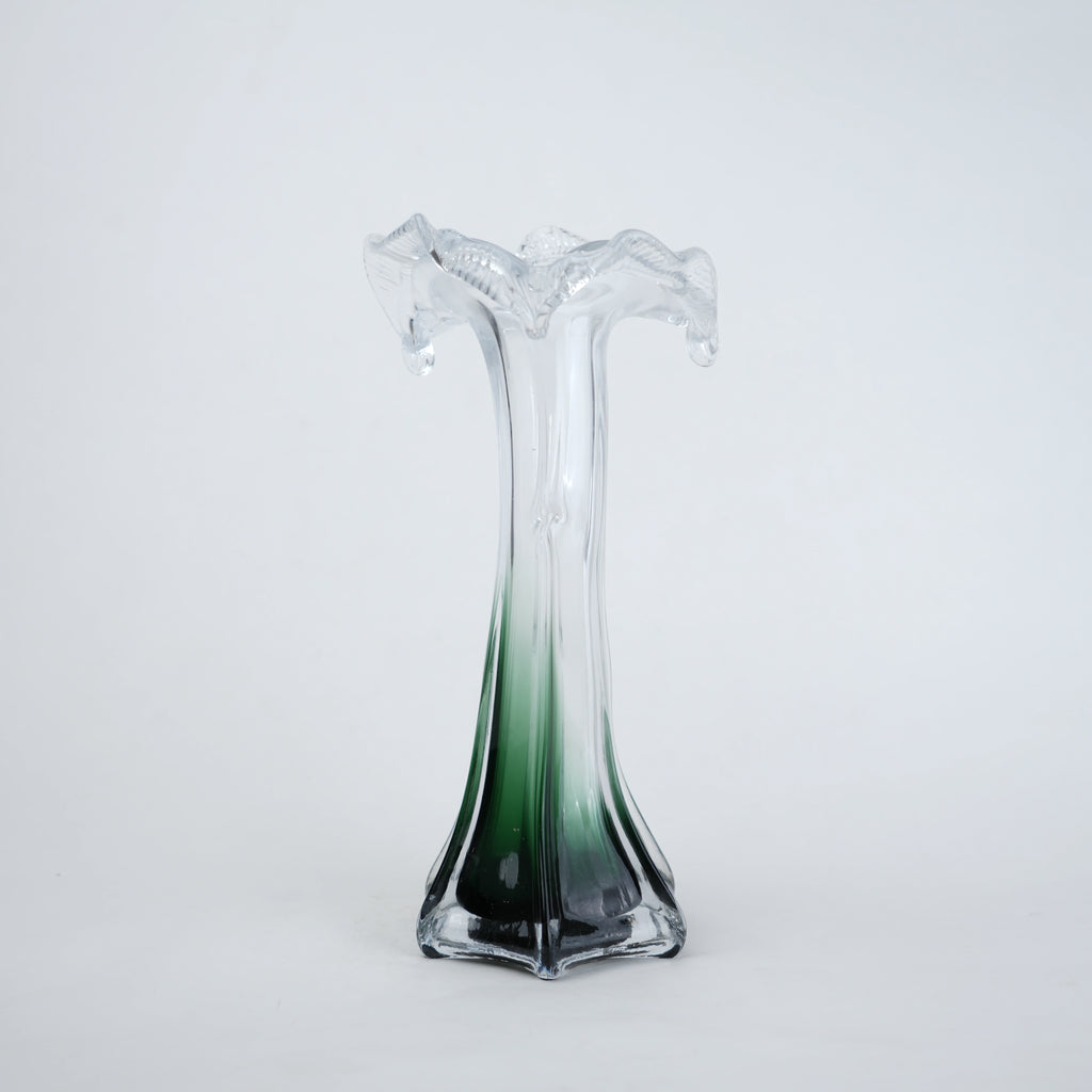 Clear glass vase with green gradient base and sculpted flowing design in small and big sizes
