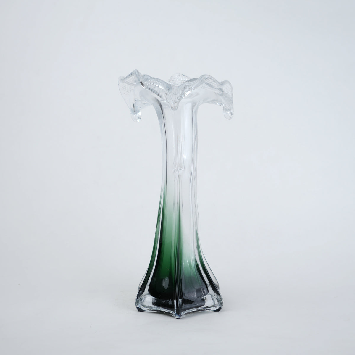 Clear glass vase with green gradient base and sculpted flowing design in small and big sizes