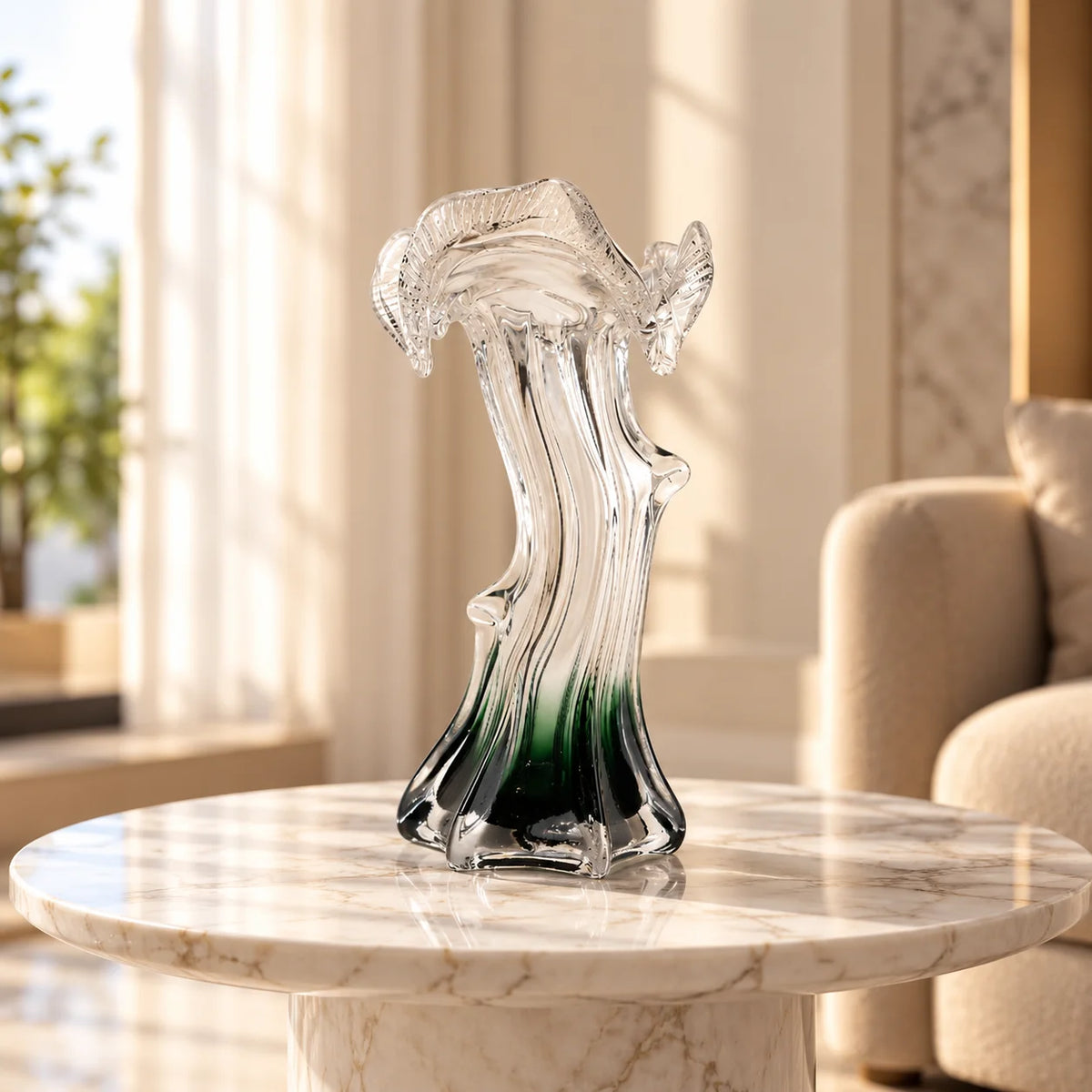 Mist Flow green ombre vase, front on white