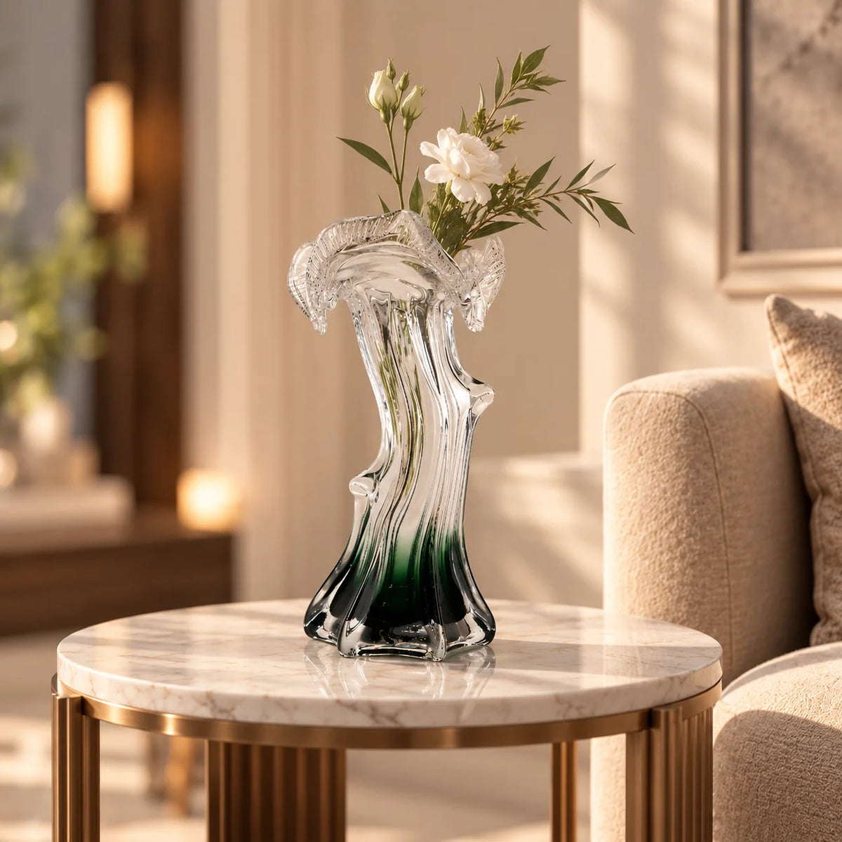 Mist Flow green ombre vase, front on white