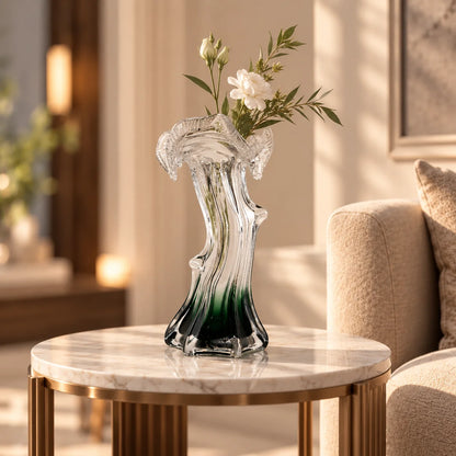 Mist Flow green ombre vase, front on white