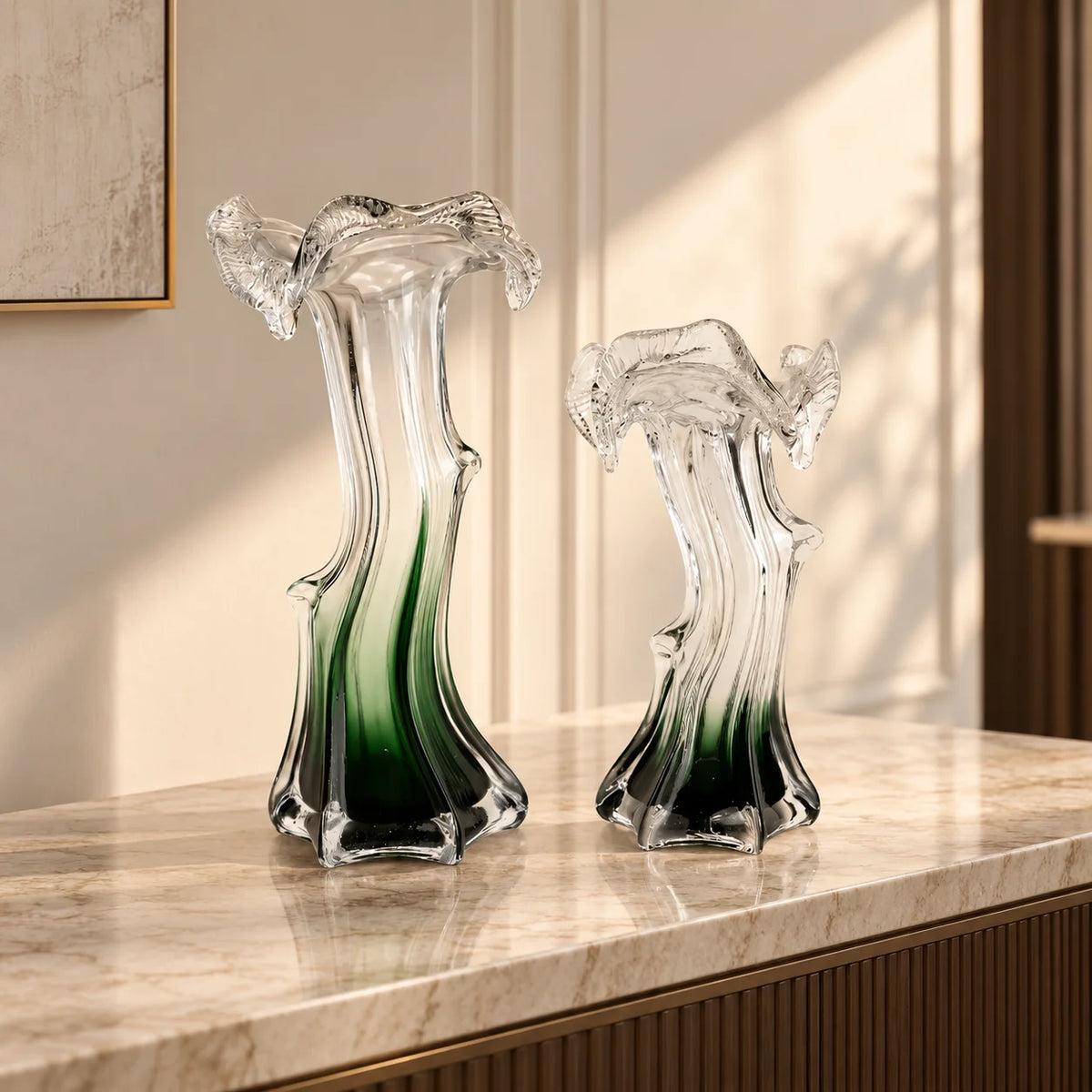 Mist Flow green ombre vase, front on white