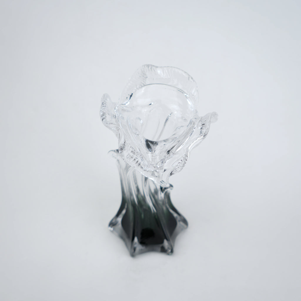 Clear glass vase with green gradient base and sculpted flowing design in small and big sizes