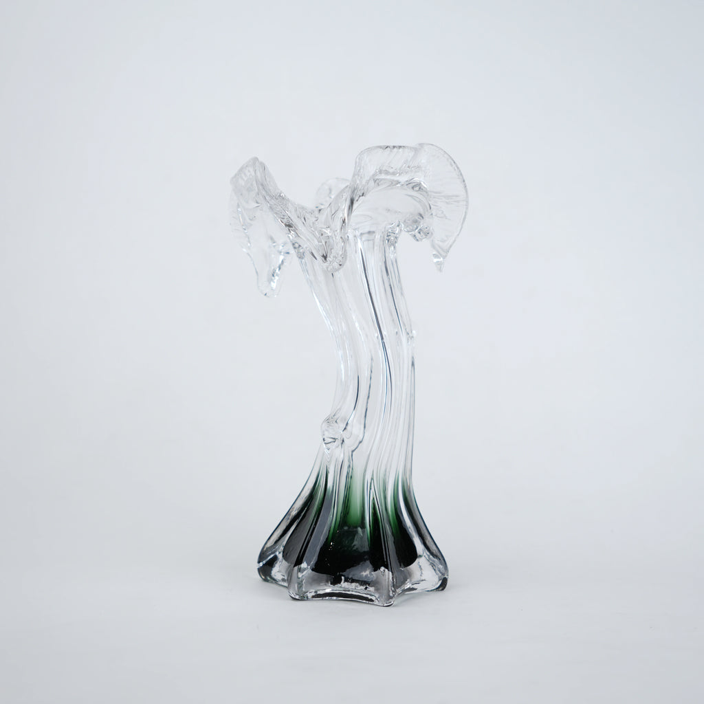 Clear glass vase with green gradient base and sculpted flowing design in small and big sizes