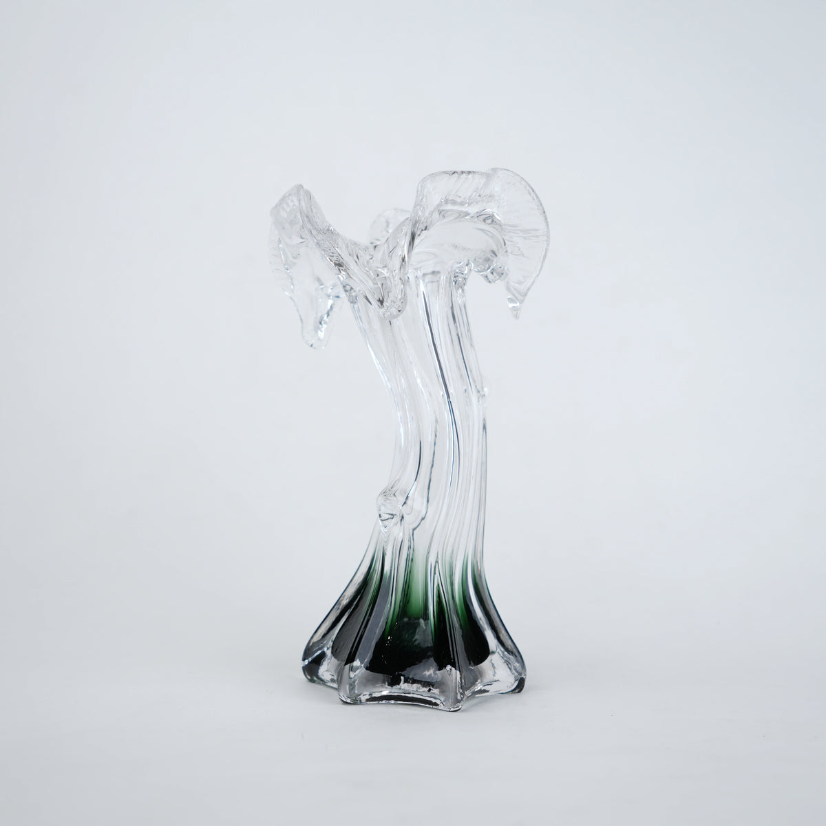 Clear glass vase with green gradient base and sculpted flowing design in small and big sizes