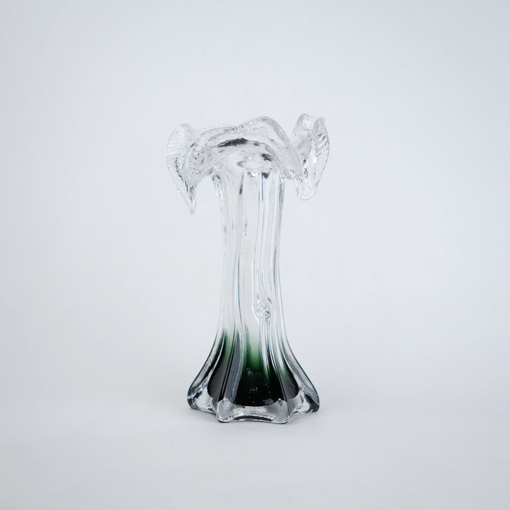 Clear glass vase with green gradient base and sculpted flowing design in small and big sizes