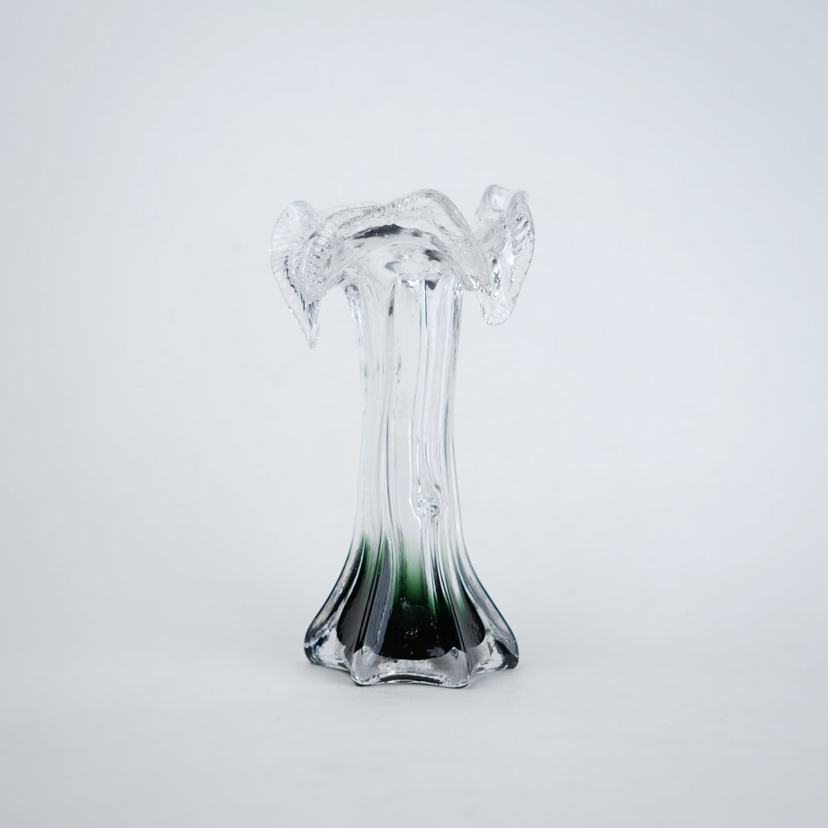 Clear glass vase with green gradient base and sculpted flowing design in small and big sizes
