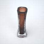 Modern brown glass vase with smooth upper surface and textured clear base suitable for table and shelf decor