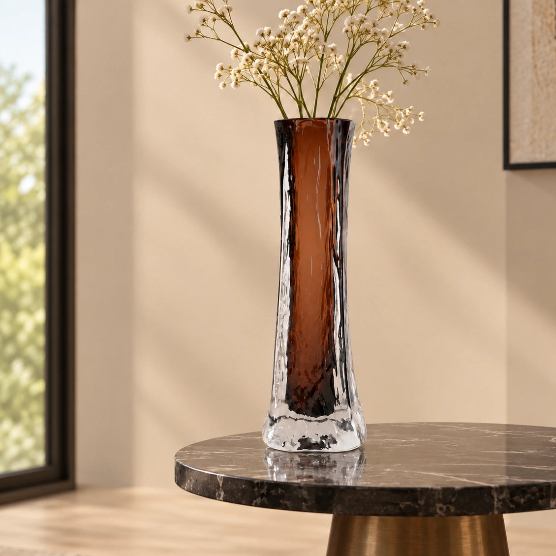 Mocha Glow vase, icy base, front on white